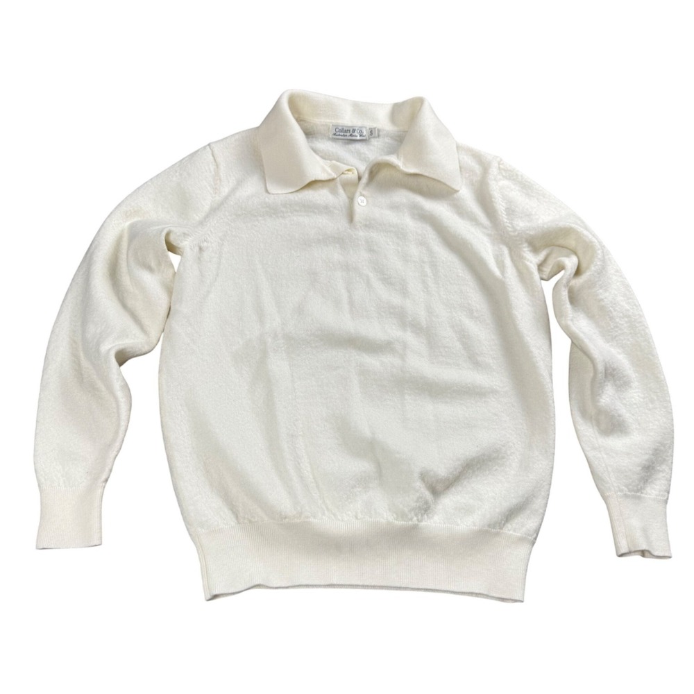 Collars & Co Merino Wool Polo Sweater Women Small Cream Long Sleeve Preppy